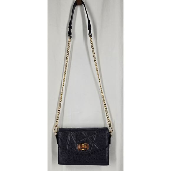 LE SAUNDA BLACK QUILTED VEGAN LEATHER CROSSBODY BAG W/ CONVERTABLE FLAPS 8" x 6" - Picture 4 of 14